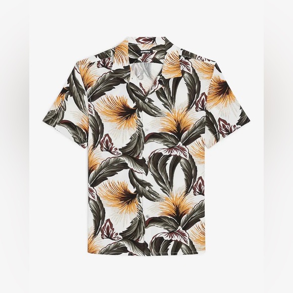 Express Floral Rayon Short Sleeve Shirt - Picture 2 of 2